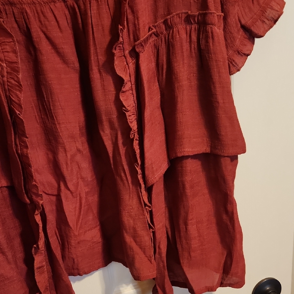 Easel Rust Cardigan with Ruffled Edges, Small - Picture 4 of 9